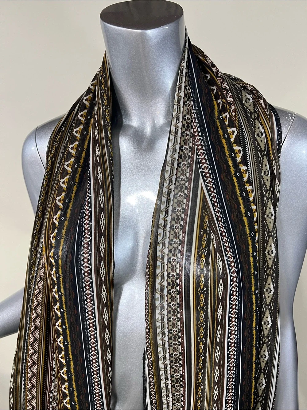 Aquarius Long Large Scarf Geometric Boho Print Semi Sheer 27”x79”